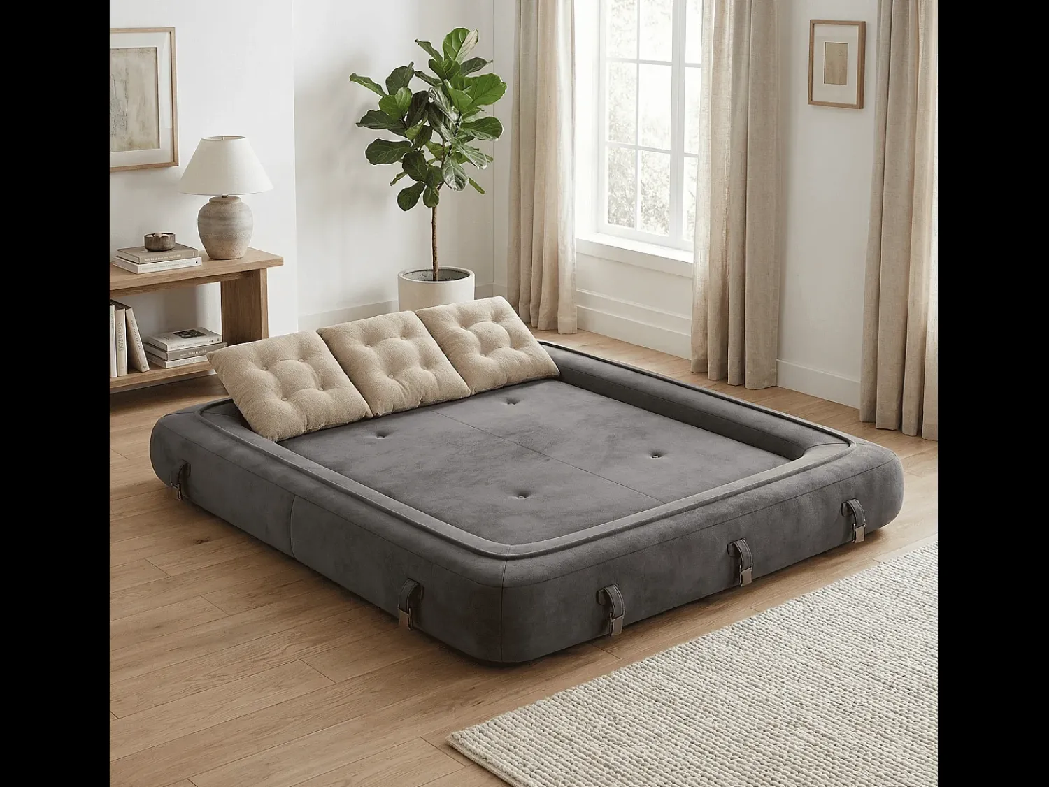 Sofá-cama Okoa 2 lugares - marrom areia^ Sofá