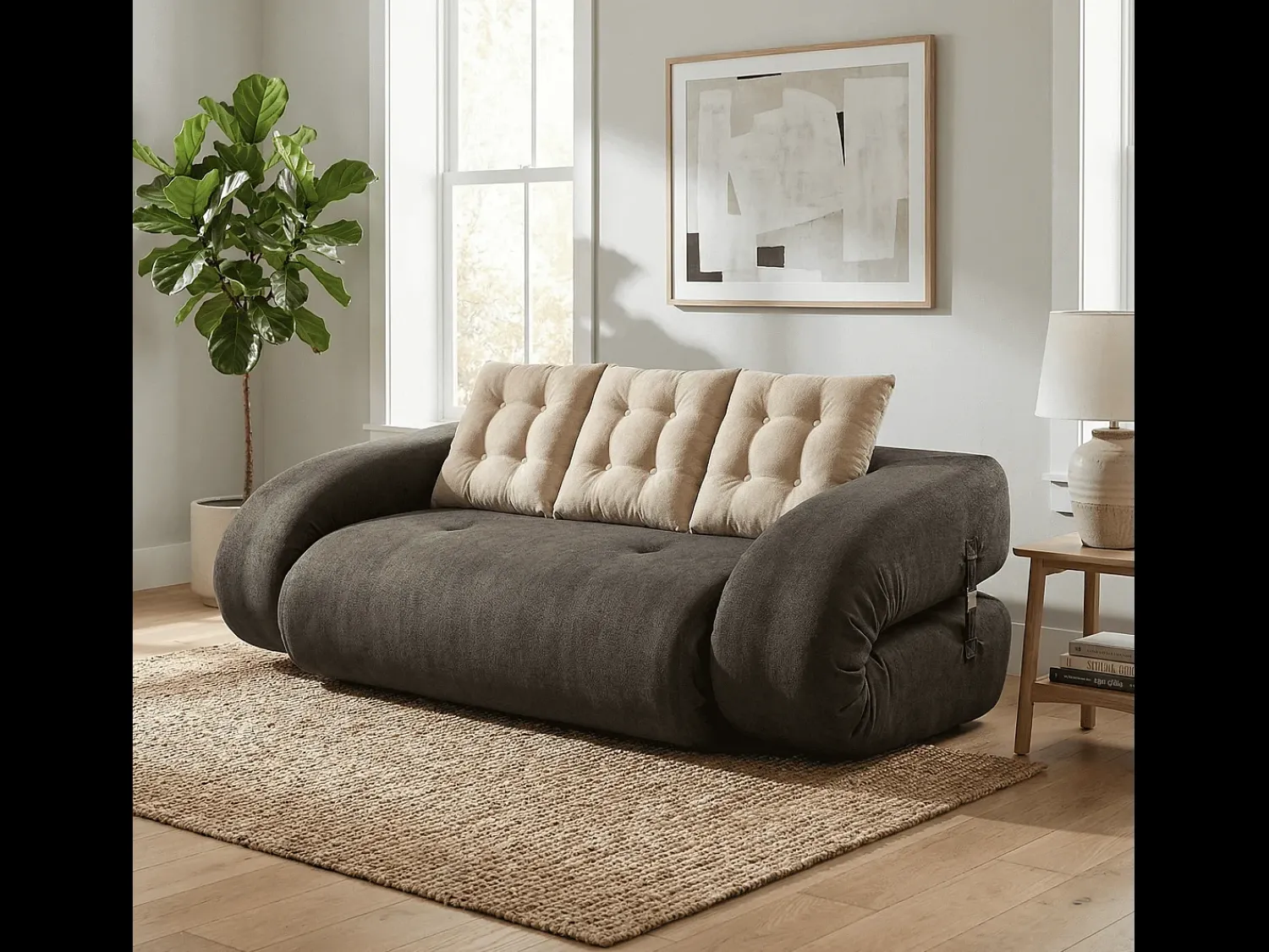 Sofá-cama Okoa 2 lugares - marrom areia^ Sofá
