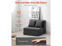 Discount Sofá-Cama Plegável SucceBuy, 3 em 1 Plegável com 2 Travesseiros, Cinza Escuro, Simples Cinza antracite