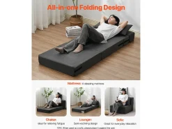 Discount Sofá-Cama Plegável SucceBuy, 3 em 1 Plegável com 2 Travesseiros, Cinza Escuro, Simples Cinza antracite