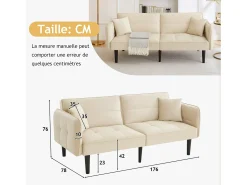 Clearance Hauss Spole Sofá-cama reto de 2 lugares em veludo com pés de madeira preta, encosto dobrável - 176x78x76cm Bege