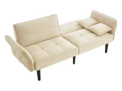 Clearance Hauss Spole Sofá-cama reto de 2 lugares em veludo com pés de madeira preta, encosto dobrável - 176x78x76cm Bege