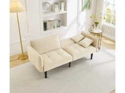 Clearance Hauss Spole Sofá-cama reto de 2 lugares em veludo com pés de madeira preta, encosto dobrável - 176x78x76cm Bege