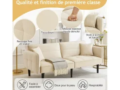 Clearance Hauss Spole Sofá-cama reto de 2 lugares em veludo com pés de madeira preta, encosto dobrável - 176x78x76cm Bege