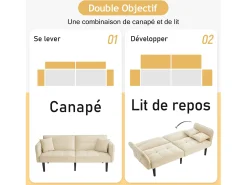 Clearance Hauss Spole Sofá-cama reto de 2 lugares em veludo com pés de madeira preta, encosto dobrável - 176x78x76cm Bege