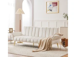 Hot Hauss Spole Sofá-cama reto de 2 lugares em veludo , encosto e braços dobráveis - 183x76x75cm Bege