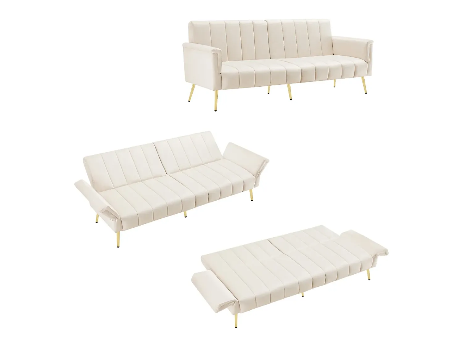 Hot Hauss Spole Sofá-cama reto de 2 lugares em veludo , encosto e braços dobráveis - 183x76x75cm Bege