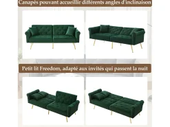 Hauss Spole Sofá-cama reto de 2 lugares em veludo , encosto rebatível em 3 posições - 173x75x70cm^ Sofá