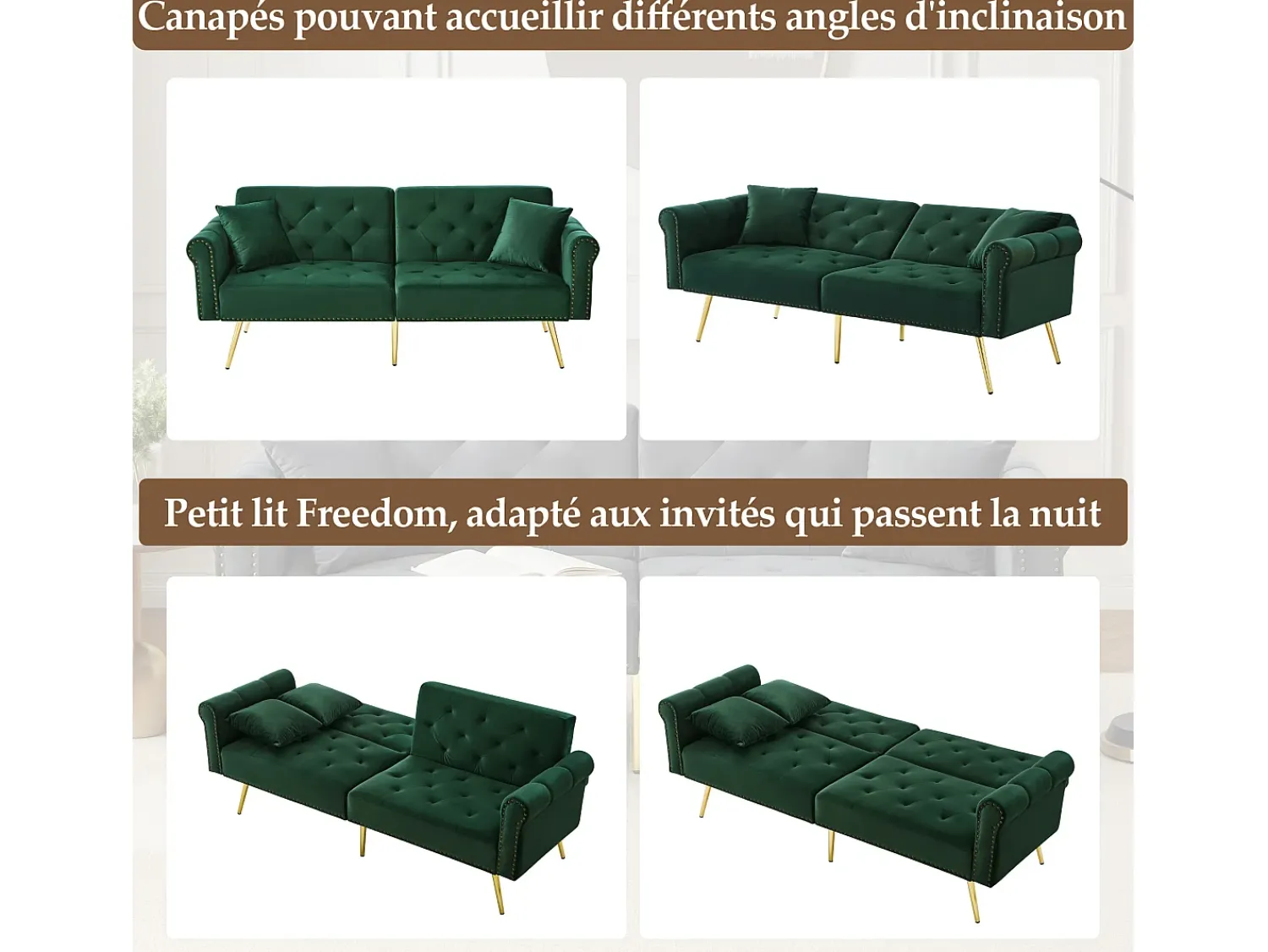 Hauss Spole Sofá-cama reto de 2 lugares em veludo , encosto rebatível em 3 posições - 173x75x70cm^ Sofá