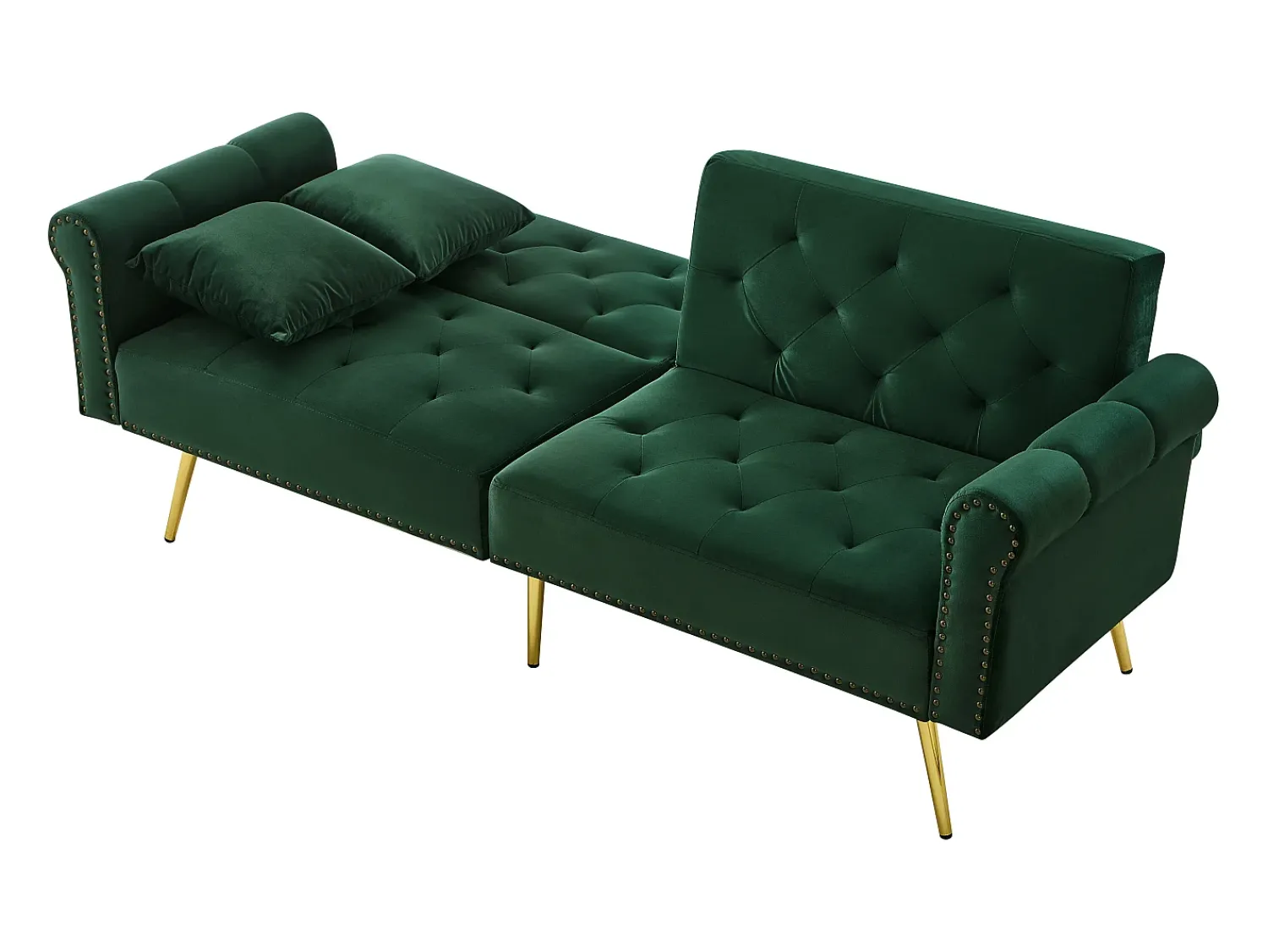 Hauss Spole Sofá-cama reto de 2 lugares em veludo , encosto rebatível em 3 posições - 173x75x70cm^ Sofá