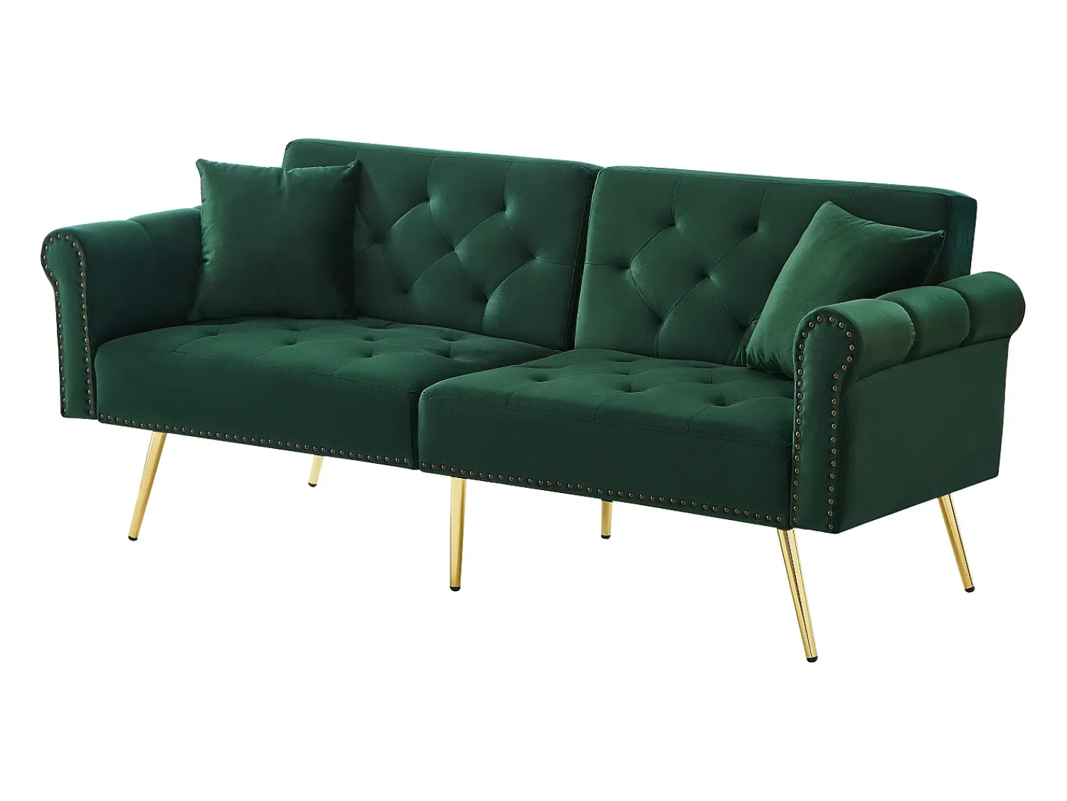 Hauss Spole Sofá-cama reto de 2 lugares em veludo , encosto rebatível em 3 posições - 173x75x70cm^ Sofá