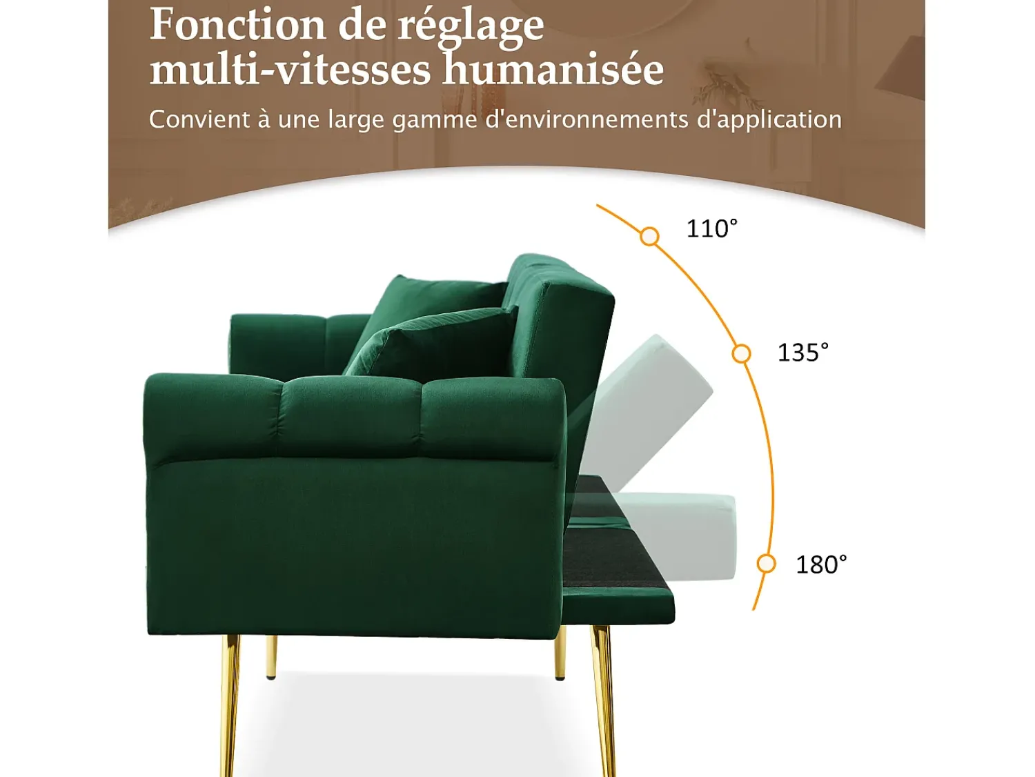 Hauss Spole Sofá-cama reto de 2 lugares em veludo , encosto rebatível em 3 posições - 173x75x70cm^ Sofá