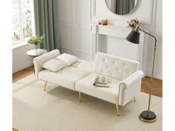Outlet Hauss Spole Sofá-cama reto de 2 lugares em veludo , encosto rebatível em 3 posições - 173x75x70cm Bege