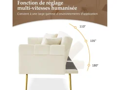 Outlet Hauss Spole Sofá-cama reto de 2 lugares em veludo , encosto rebatível em 3 posições - 173x75x70cm Bege