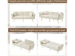 Outlet Hauss Spole Sofá-cama reto de 2 lugares em veludo , encosto rebatível em 3 posições - 173x75x70cm Bege