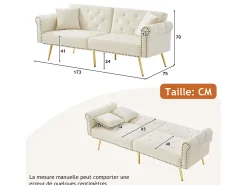 Outlet Hauss Spole Sofá-cama reto de 2 lugares em veludo , encosto rebatível em 3 posições - 173x75x70cm Bege