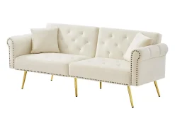 Outlet Hauss Spole Sofá-cama reto de 2 lugares em veludo , encosto rebatível em 3 posições - 173x75x70cm Bege