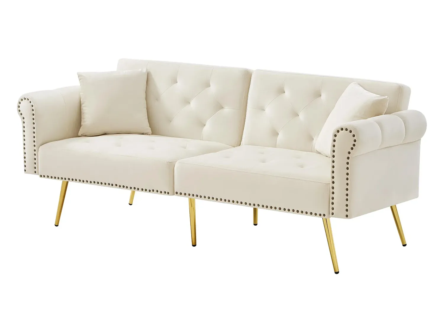 Outlet Hauss Spole Sofá-cama reto de 2 lugares em veludo , encosto rebatível em 3 posições - 173x75x70cm Bege