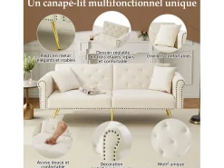 Outlet Hauss Spole Sofá-cama reto de 2 lugares em veludo , encosto rebatível em 3 posições - 173x75x70cm Bege