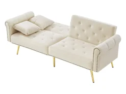Outlet Hauss Spole Sofá-cama reto de 2 lugares em veludo , encosto rebatível em 3 posições - 173x75x70cm Bege