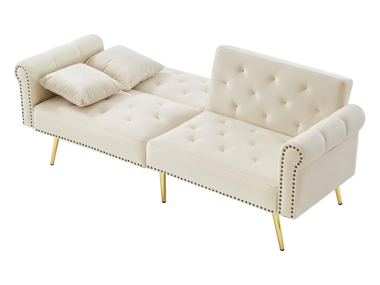 Outlet Hauss Spole Sofá-cama reto de 2 lugares em veludo , encosto rebatível em 3 posições - 173x75x70cm Bege