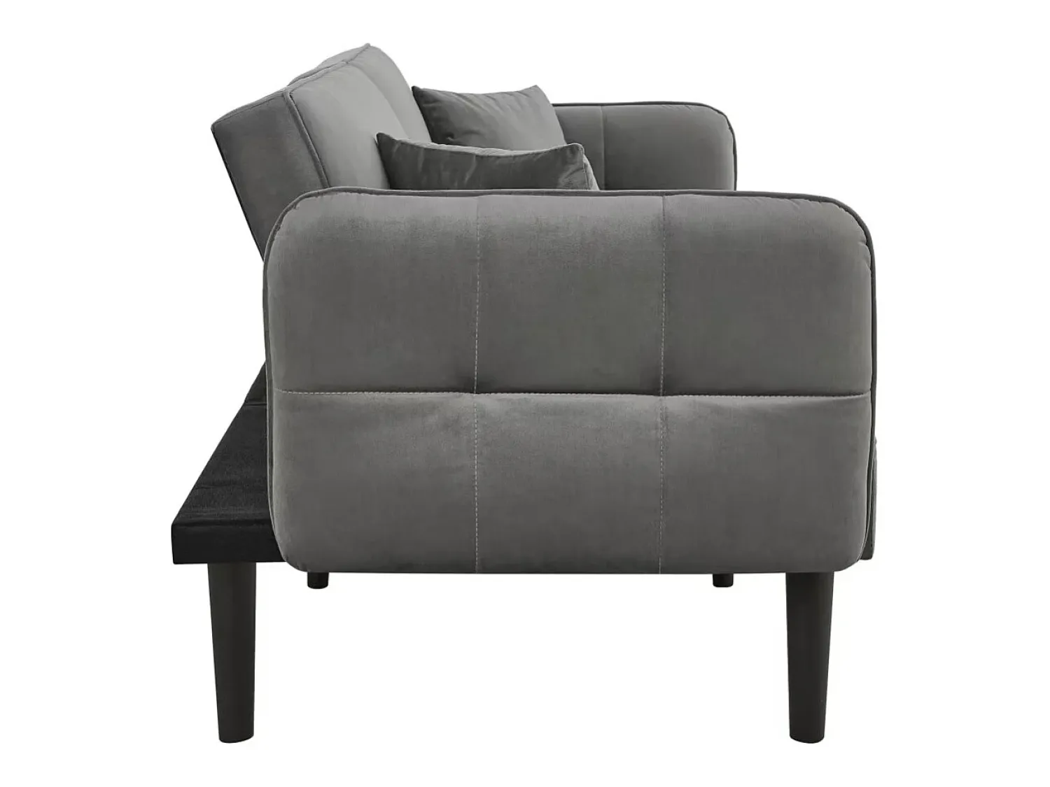 Hauss Spole Sofá-cama reto de 2 lugares em veludo cinza com pés de madeira preta, encosto dobrável - 176x78x76cm^ Sofá