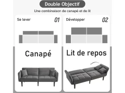 Hauss Spole Sofá-cama reto de 2 lugares em veludo cinza com pés de madeira preta, encosto dobrável - 176x78x76cm^ Sofá