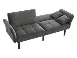 Hauss Spole Sofá-cama reto de 2 lugares em veludo cinza com pés de madeira preta, encosto dobrável - 176x78x76cm^ Sofá