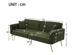 Sofá*Hauss Spole Sofá-cama reto de 2 lugares em sherpa , encosto dobrável em 3 posições - 175x64x72cm Verde