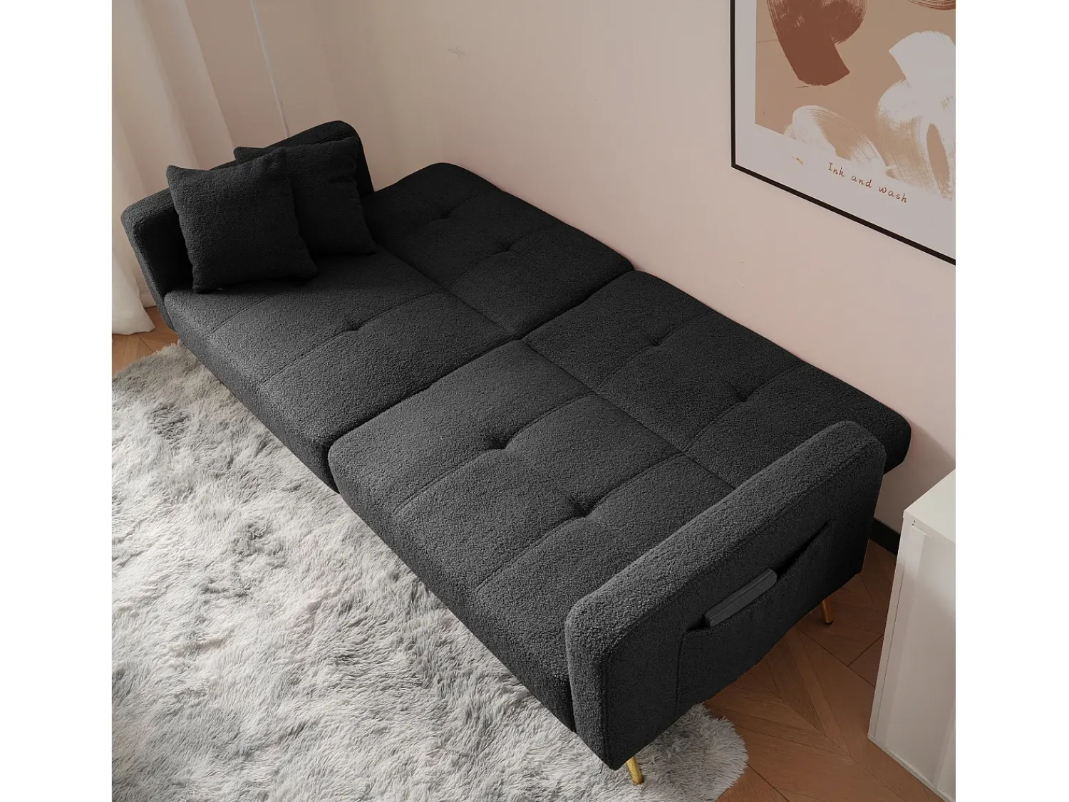 Sofá*Hauss Spole Sofá-cama reto de 2 lugares em sherpa cinza, encosto dobrável em 3 posições - 175x64x72cm Cinzento