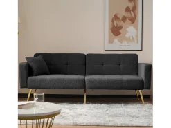 Sofá*Hauss Spole Sofá-cama reto de 2 lugares em sherpa cinza, encosto dobrável em 3 posições - 175x64x72cm Cinzento