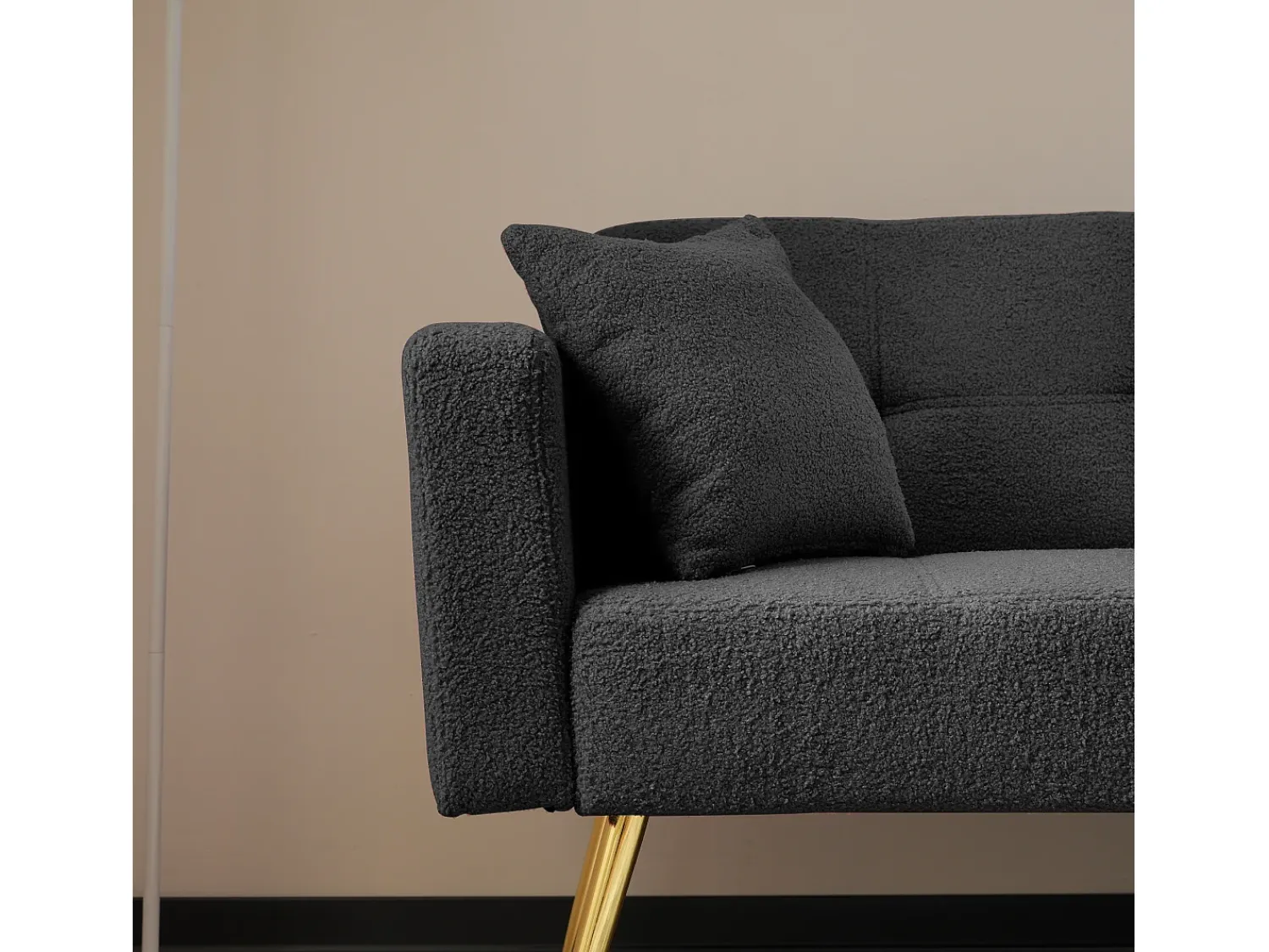 Sofá*Hauss Spole Sofá-cama reto de 2 lugares em sherpa cinza, encosto dobrável em 3 posições - 175x64x72cm Cinzento
