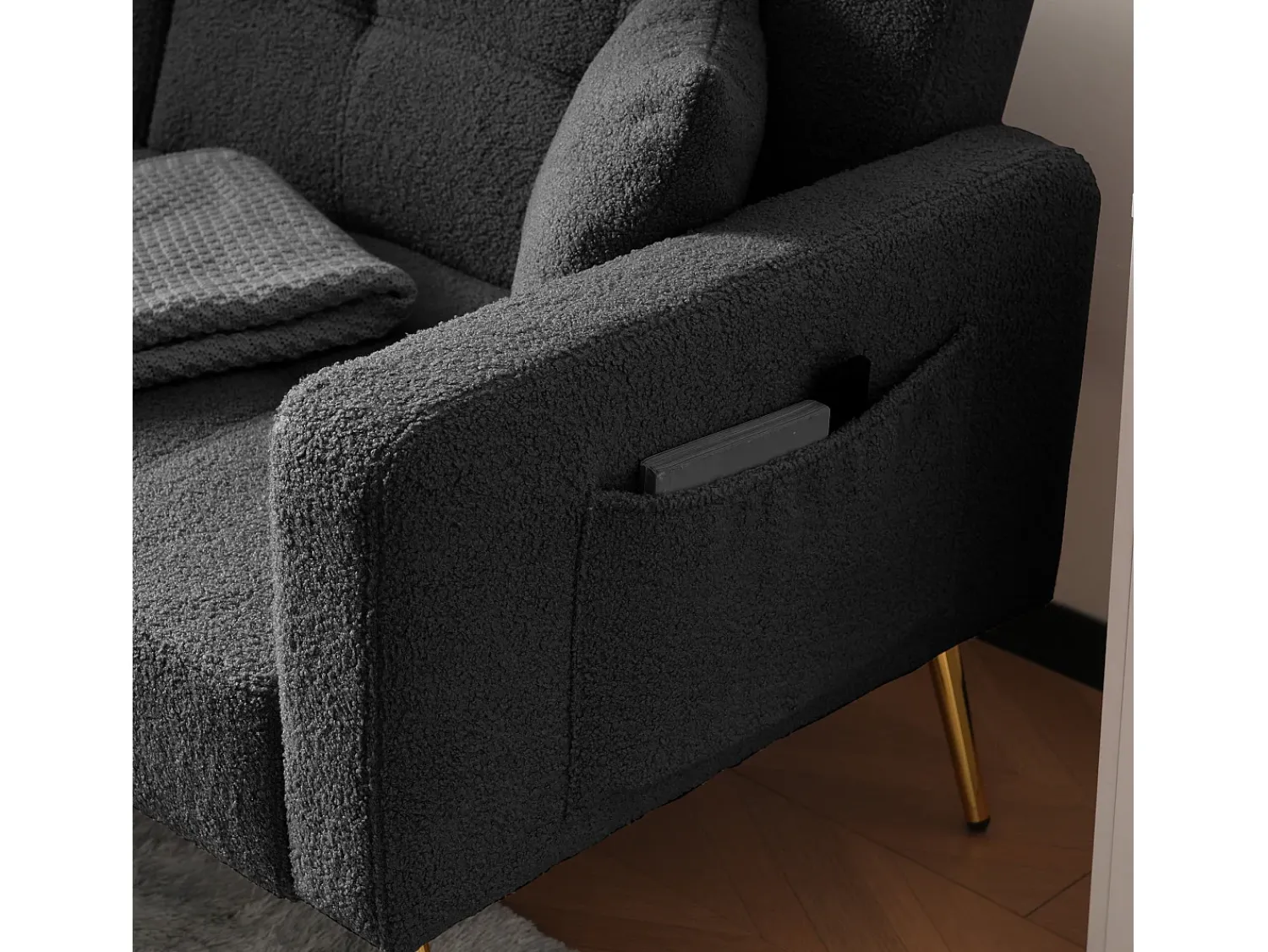 Sofá*Hauss Spole Sofá-cama reto de 2 lugares em sherpa cinza, encosto dobrável em 3 posições - 175x64x72cm Cinzento