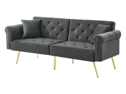 Sofá*Hauss Spole Sofá-cama reto de 2 lugares em veludo cinza, encosto rebatível em 3 posições - 173x75x70cm Cinzento