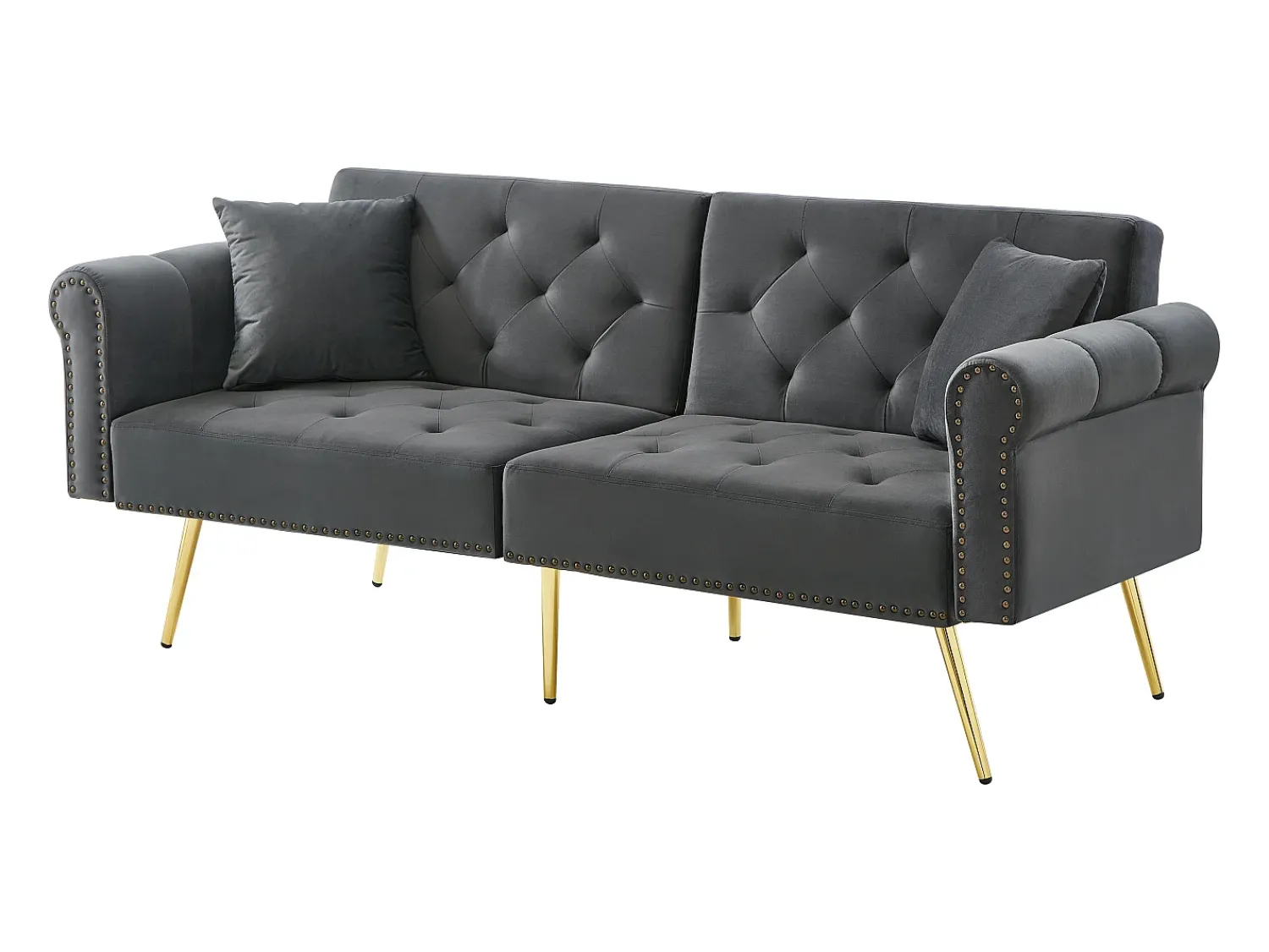 Sofá*Hauss Spole Sofá-cama reto de 2 lugares em veludo cinza, encosto rebatível em 3 posições - 173x75x70cm Cinzento