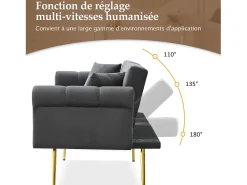 Sofá*Hauss Spole Sofá-cama reto de 2 lugares em veludo cinza, encosto rebatível em 3 posições - 173x75x70cm Cinzento
