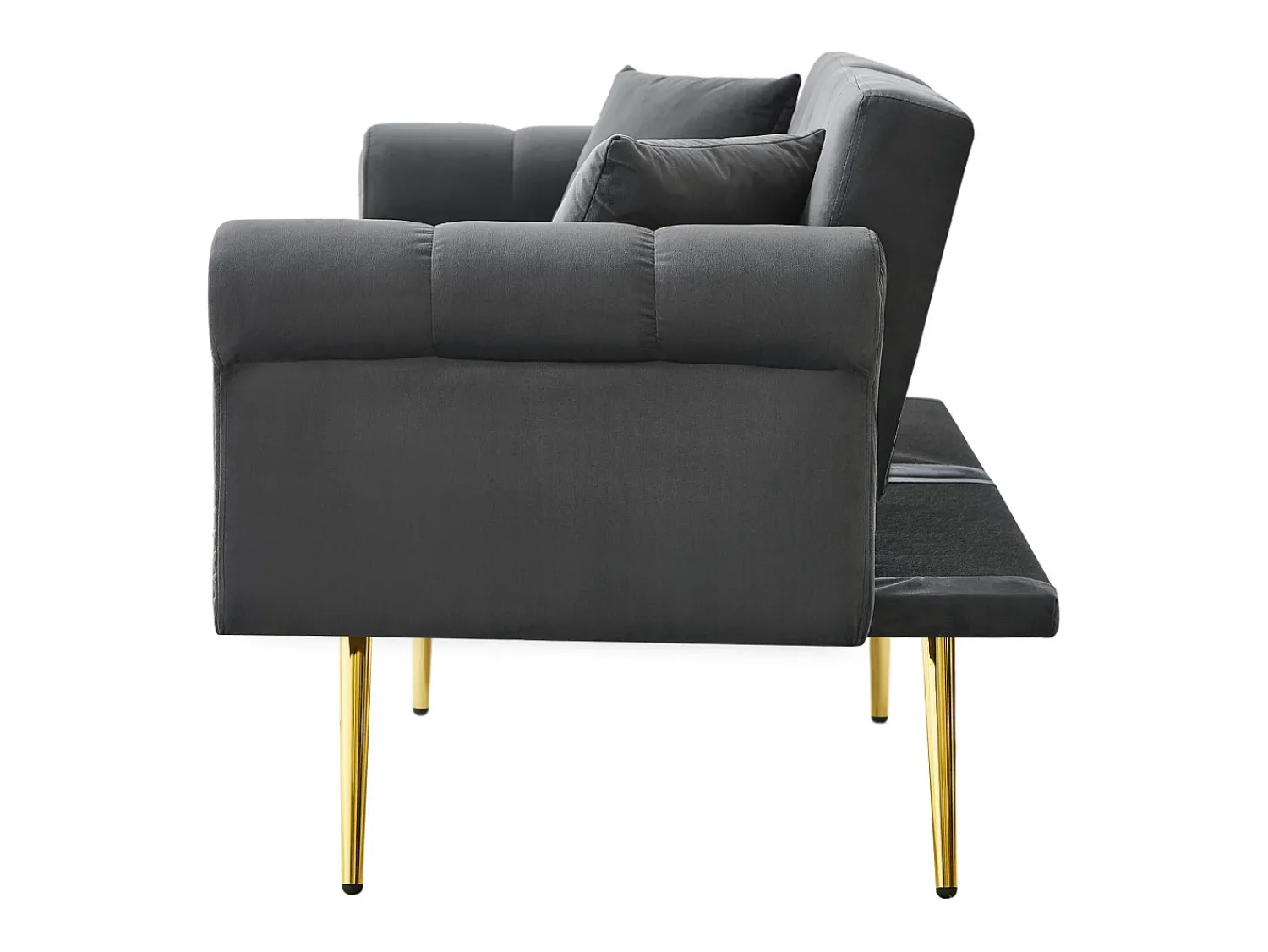 Sofá*Hauss Spole Sofá-cama reto de 2 lugares em veludo cinza, encosto rebatível em 3 posições - 173x75x70cm Cinzento