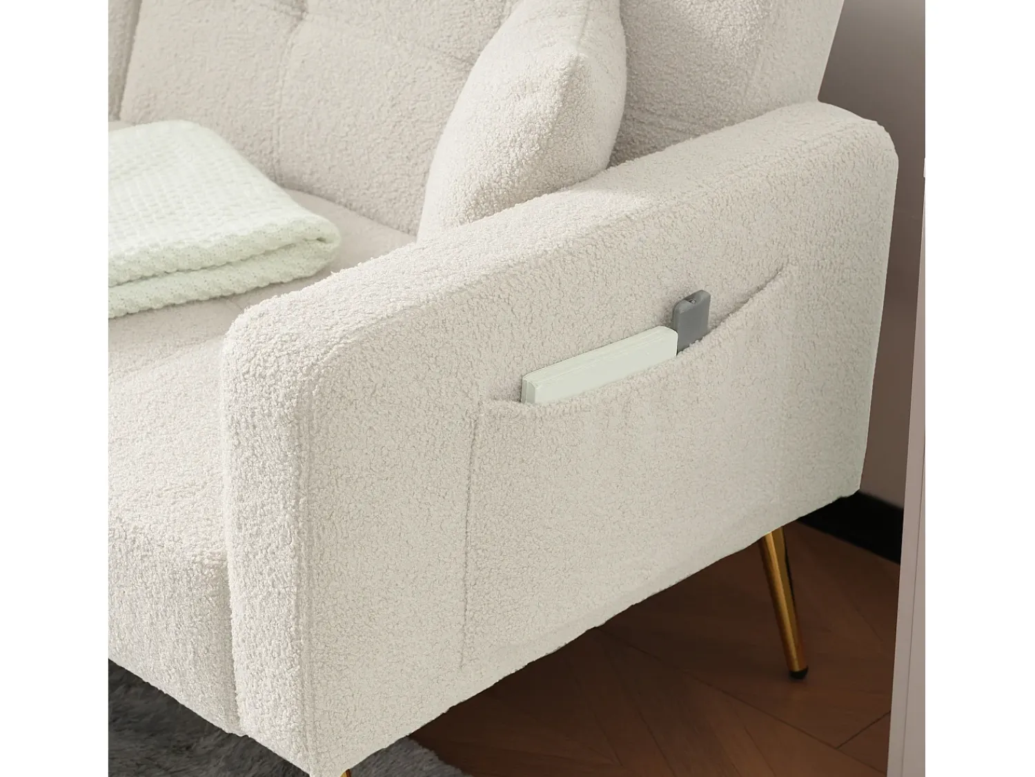 Sofá|Hauss Spole Sofá-cama reto de 2 lugares em sherpa branca, encosto dobrável em 3 posições - 175x64x72cm Branco
