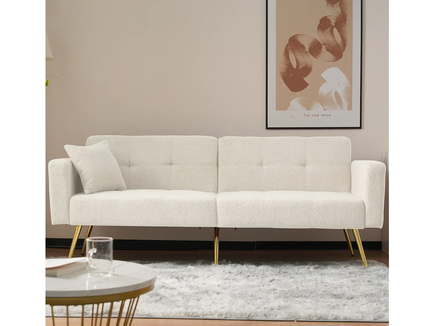 Sofá|Hauss Spole Sofá-cama reto de 2 lugares em sherpa branca, encosto dobrável em 3 posições - 175x64x72cm Branco