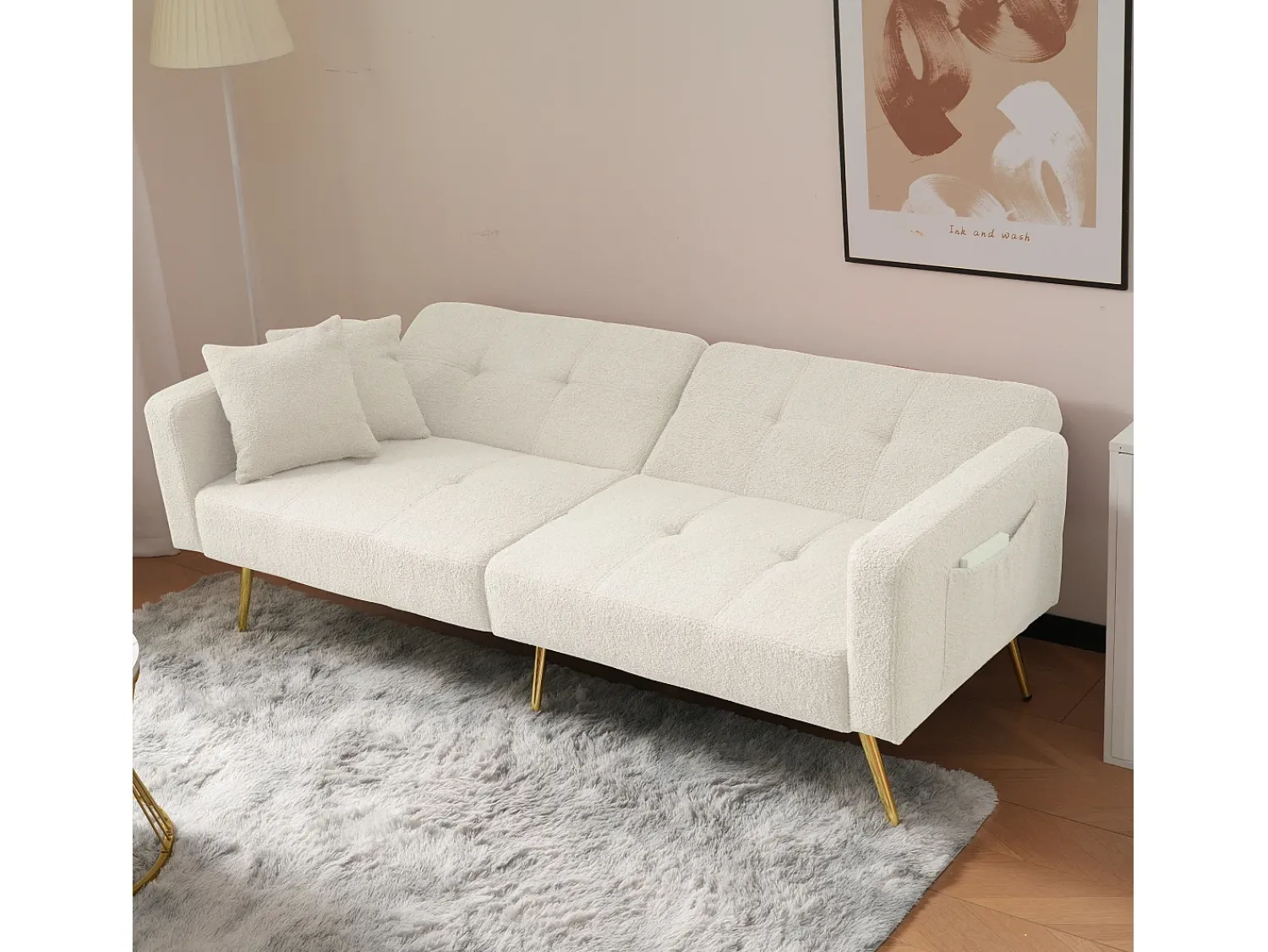Sofá|Hauss Spole Sofá-cama reto de 2 lugares em sherpa branca, encosto dobrável em 3 posições - 175x64x72cm Branco