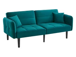Best Hauss Spole Sofá-cama reto de 2 lugares em veludo verde com pés de madeira preta, encosto dobrável - 176x78x76cm Verde esmeralda