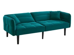 Best Hauss Spole Sofá-cama reto de 2 lugares em veludo verde com pés de madeira preta, encosto dobrável - 176x78x76cm Verde esmeralda