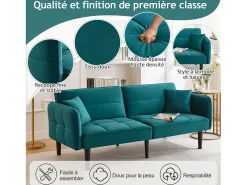 Best Hauss Spole Sofá-cama reto de 2 lugares em veludo verde com pés de madeira preta, encosto dobrável - 176x78x76cm Verde esmeralda