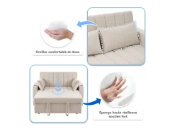 Sofá|Merax Sofá-cama retrátil - 100 x 160 cm - casal com encosto regulável + com porta + copa e almofadas - Bege