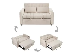 Sofá|Merax Sofá-cama retrátil - 100 x 160 cm - casal com encosto regulável + com porta + copa e almofadas - Bege