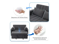 Merax Sofá-cama retrátil - 100 x 160 cm - casal com encosto regulável + com porta + copa e almofadas - Cinzento