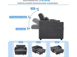 Merax Sofá-cama retrátil - 100 x 160 cm - casal com encosto regulável + com porta + copa e almofadas - Cinzento