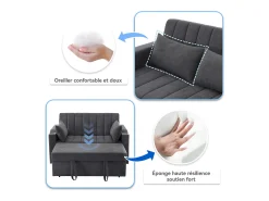 Merax Sofá-cama retrátil - 100 x 160 cm - casal com encosto regulável + com porta + copa e almofadas - Cinzento