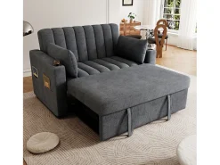 Merax Sofá-cama retrátil - 100 x 160 cm - casal com encosto regulável + com porta + copa e almofadas - Cinzento