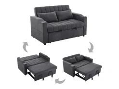 Merax Sofá-cama retrátil - 100 x 160 cm - casal com encosto regulável + com porta + copa e almofadas - Cinzento